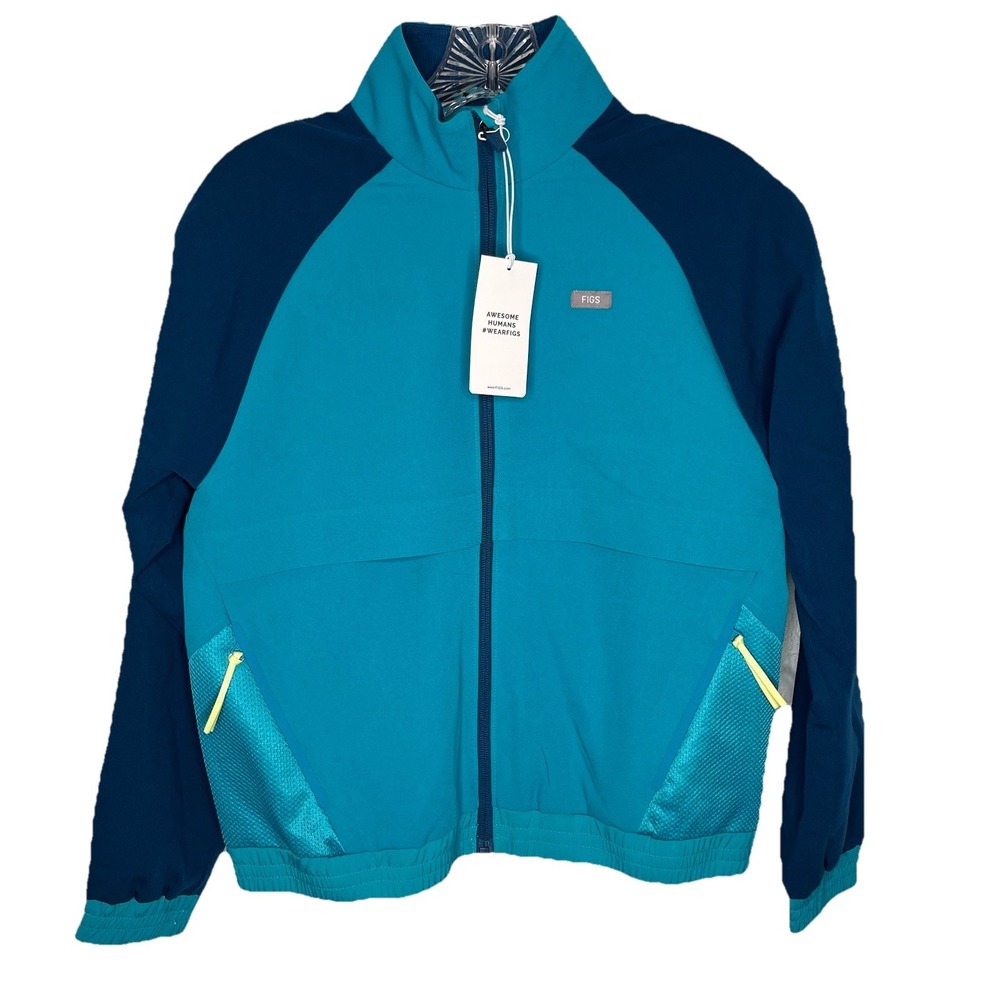 FIGS Sidney Double Utility Scrub Jacket In Caribbean Blue& Navy XXS Women's